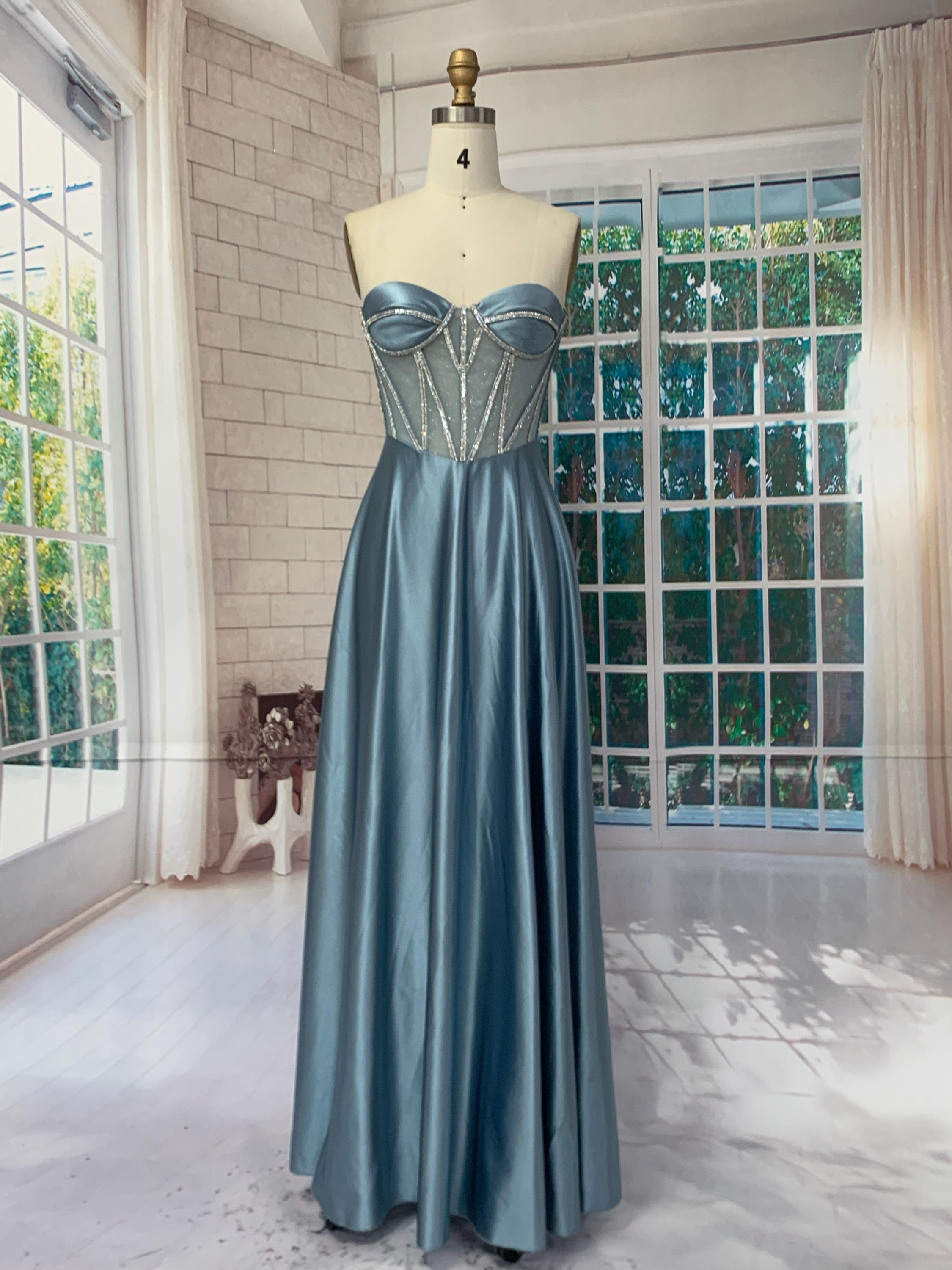 Satin Beaded Bustier Gown