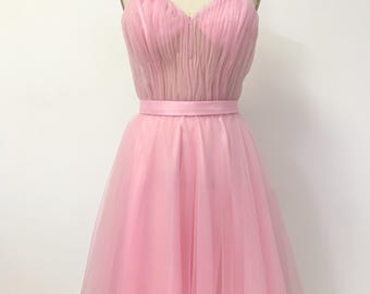 Handmade Sweet Pink Tulle Dress - Heart Neckline, Bow Design