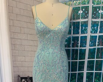 Handmade Mint Green Mini Dress with Sparkling Embellishments corset dress