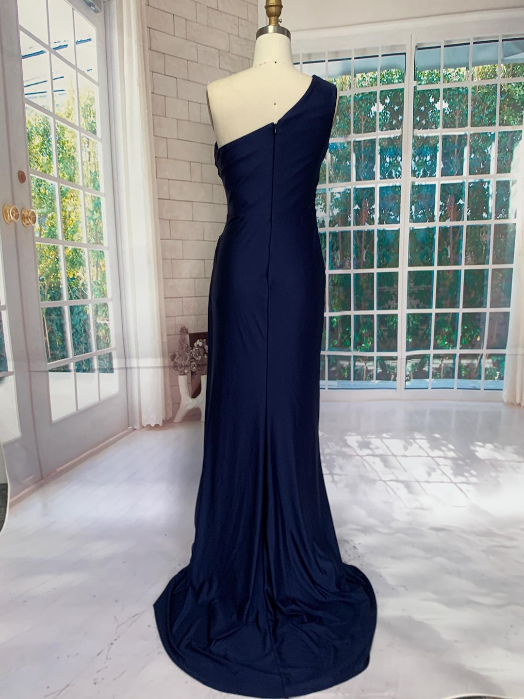 navy blue one shoulder homecoming dress Navy Blue One Shoulder Sequin Prom Dress Long Appliques Evening Gowns,MP533