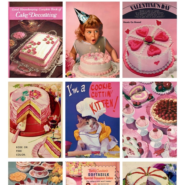 Vintage Aesthetic Pink Cake Images | Retro Graphic Bakery Poster Advertising Printable | DIGITAL DOWNLOAD