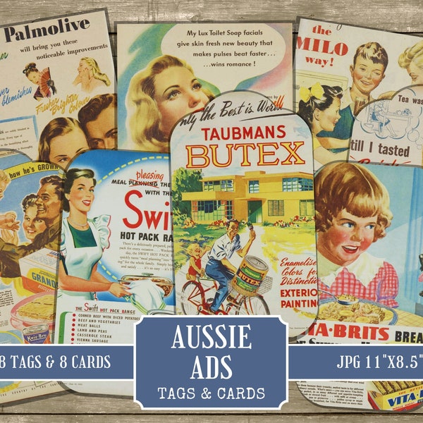 Vintage Tags & Cards Printable | Retro Australian Newspaper Ads | DIGITAL DOWNLOAD