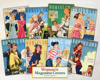 Woman's Magazine Covers – Vintage Printable Cards, Retro Magazine Cover Collection | Digital Download