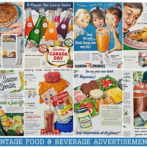 Vintage Food Beverera Ad Collection, antike Ephemera Printable | 20th Century Retro Grafik Journal Karten Collage | DIGITALER DOWNLOAD