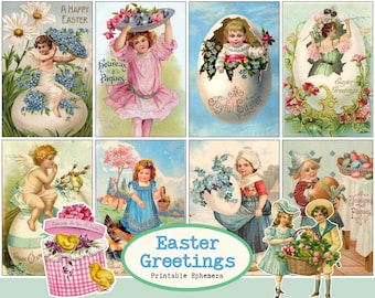 Antique Easter Ephemera Printable | Victorian Easter Greeting Cards, Fussy cut, Tags for Junk Journal | DIGITAL DOWNLOAD