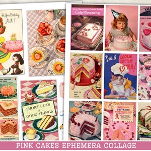 Vintage Aesthetic Pink Cake Ephemera Stampabile / Retro Graphic Bakery Advertising Poster / DOWNLOAD DIGITALE