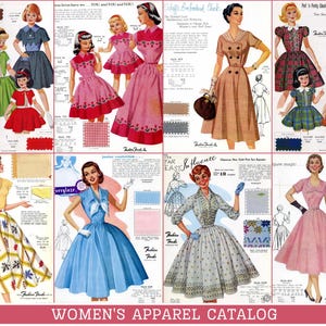 Catálogo de Moda dos anos 1950: Objetos Efêmeros, Objetos Antigos para Imprimir | Colagem de Cartões de Diário de Moda com Gráficos Retrô do Século XX | DOWNLOAD DIGITAL