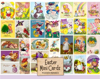 Vintage Easter Mini Cards Printable Ephemera | Nostalgic Greeting Card Collection (Digital Download)