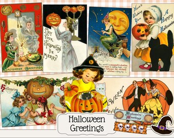 Halloween Greetings Card Collection | Antique Pumpkin Autumn Card Illustration Ephemera for Junk Journals Scrapbooking | DIGITAL DOWNLOAD
