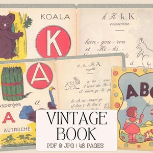 Vintage Childrens&#39; Alphabet book PDF | Antique Nursery Storybook Illustration, Junk Journal Scrapbooking Supplies | DIGITAL DOWNLOAD