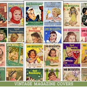 Vintage dagboekkaarten afdrukbaar | Tijdschriftomslagen Good Housekeeping | Plakboeken, muurdecoratie | DIGITALE DOWNLOAD