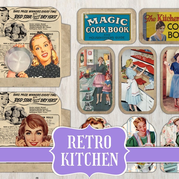 Junk Journal Embellishments | Retro Kitchen Vintage Cooking Recipe Housewife, Scrapbooking, Ephemera, Tag, Fussy Cut | DIGITAL DOWNLOAD