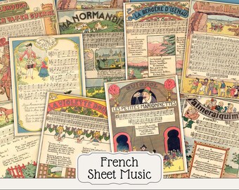 25 Pages French Music Sheet Printable | Retro Ephemera Embellishment Mixed Media Collage | DIGITAL DOWNLOAD