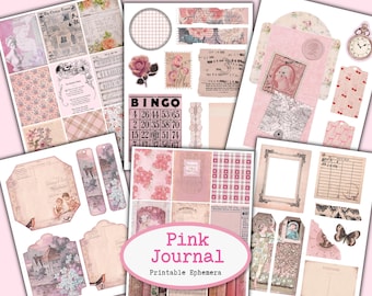 Pink Vintage Book Covers, Shabby Chic Journal Ephemera Printable (Digital Download)