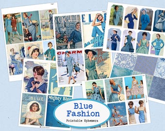 Vintage Blue Fashion Magazine Art – 1950s Retro Women Illustration Ephemera | DIGITAL DOWNLOAD
