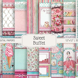 Paquete de papeles digitales D8 / Sweet Buffet / Páginas, etiquetas, rótulos y efímeros para diario creativo / DESCARGA DIGITAL
