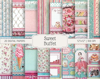 D8 Digital Paper Bundle | Sweet Buffet | Junk Journal Pages, Tags, Labels, Ephemera | DIGITAL DOWNLOAD