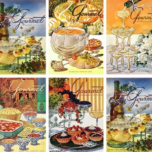 Collectie gastronomische tijdschriftomslagen uit de jaren 1950 | Vintage retro collageblad | DIGITALE DOWNLOAD