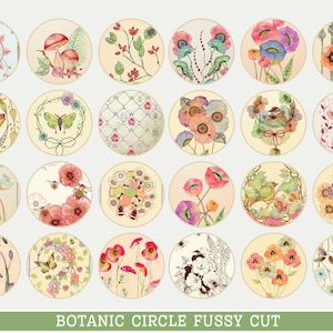 Bloemencirkelstickers vintage botanisch | Journaling Scrapbookversiering | DIGITALE DOWNLOAD