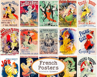 Vintage French Posters Collection, Parisian Belle Époque Antique Entertainment Ad Ephemera Printable| DIGITAL DOWNLOAD