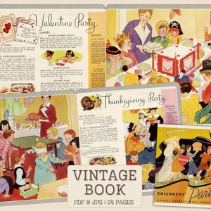 Kinderpartybuch Druckbare PDF JPG | Vintage Geburtstag Weihnachten Neujahr Ostern Retro Rezepte Party Ideen Digitaler Download