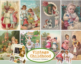 Vintage Childhood Illustration Cards, Retro Kids Storybook Ephemera | DIGITAL DOWNLOAD