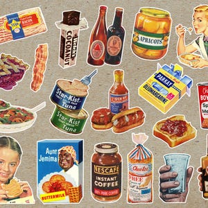 vol. 1 Hoja de collage de corte quisquilloso imprimible / Producto alimenticio retro, Merienda de despensa / Scrapbooking, Efímera, Pegatina Goodnotes / DESCARGA DIGITAL
