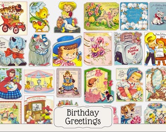 Vintage Birthday Greetings Card Collection | Antique Nostalgic Card Illustration Ephemera for Junk Journals Scrapbooking | DIGITAL DOWNLOAD