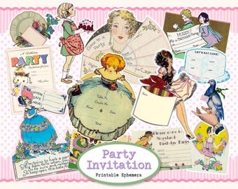 Vintage Invitation Cards Ephemera, Retro Party Card Collection Printable (Digital Download)