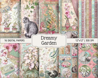 D11 Digital Paper Bundle | Dreamy Garden | Junk Journal Pages, Tags, Labels, Ephemera | DIGITAL DOWNLOAD