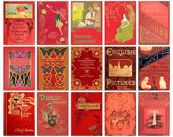 Vintage Red Fairytale Book Covers, Antique Storybook Cover Art (Digital Download)