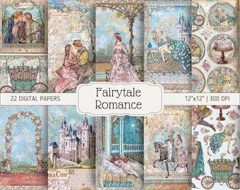 D9 Digital Paper Bundle | Fairytale Romance | Junk Journal Pages, Tags, Labels, Ephemera | DIGITAL DOWNLOAD
