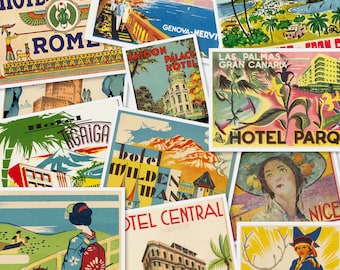 Coleção de etiquetas de bagagem para viagens vintage | Junk Journal Ephemera para impressão | DOWNLOAD DIGITAL