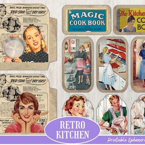 Retro Küche Vintage Kochen Junk Journal Kit | Scrapbooking Verzierungen, Ephemera, Tag, Umschlag, Pingeliger Schnitt | DIGITALER DOWNLOAD