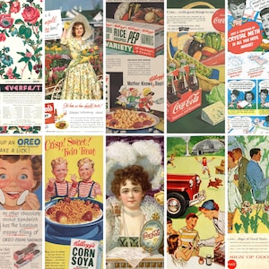 Páginas de revistas de propaganda de lanche retro despensa | Cartazes publicitários retrô vintage | DOWNLOAD DIGITAL