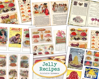 Vintage Jelly Recipe & Advertisement Ephemera Bundle Printable, Retro Dessert Ads Printable (Digital Download)