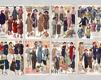 Pagine di riviste di moda vintage degli anni '20 / Foglio di collage di annunci vintage retrò / DOWNLOAD DIGITALE