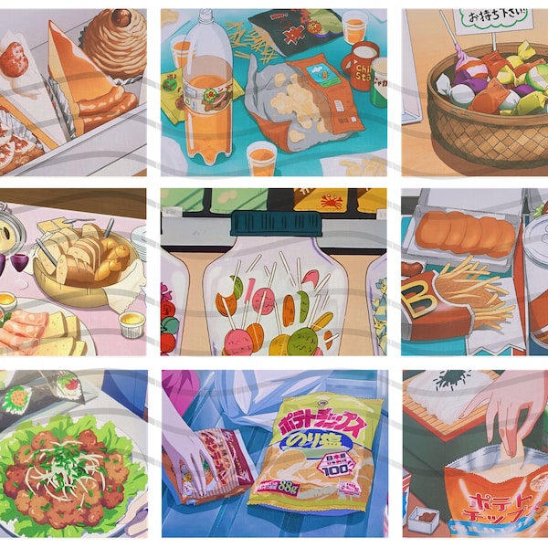 Japanese Manga Comfort Food Collection | Vintage Japanese Cartoon Collage Sheet | DIGITAL DOWNLOAD