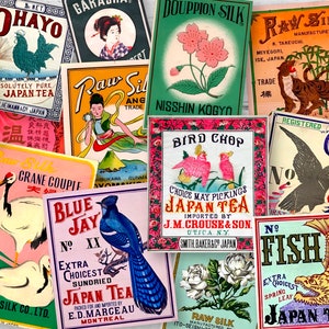 Feuille de collage d'étiquettes de thé japonais | Typographie japonaise graphique asiatique vintage | TÉLÉCHARGEMENT NUMÉRIQUE