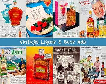 Vintage Alcohol Beer Whisky Ads Collage Printable | Retro Liquor Ephemera Embellishment Mixed Media Collage | DIGITAL DOWNLOAD