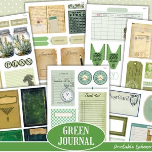 Erdiges Grün Junk Journal Elements Vintage Ephemera Bündel | Scrapbooking Verzierungen, Anhänger, Umschlag, Etikett, Pingeliger Schnitt | DIGITALER DOWNLOAD
