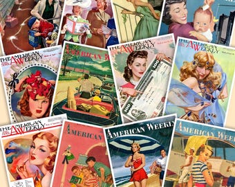 Vintage 1940s Magazine Covers – Retro Ephemera Collage Cards | DIGITAL DOWNLOAD