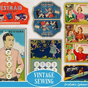 Vintage Sewing Nostalgic Needlecraft Junk Journal Kit  | Scrapbooking Embellishments, Ephemera, Tag, Envelope, Fussy Cut | DIGITAL DOWNLOAD