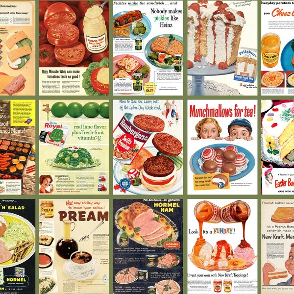 Retro Food Advertising Magazine Pages | Vintage Poster Collage Sheet Printable | DIGITAL DOWNLOAD