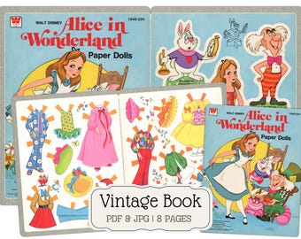 Afdrukbare papieren poppen Alice in Wonderland | Vintage Paper Doll PDF JPG | Digitale download