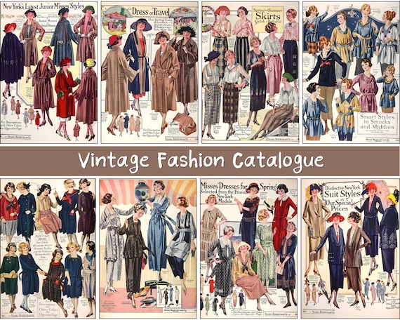 1920年代のヴィンテージファッション雑誌のページ｜レトロカタログ風の 