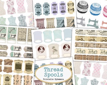 Vintage Sewing Ephemera Printable, Antique Labels & Dress Forms, Retro Thread Cards, Fabric Tags (Digital Download)