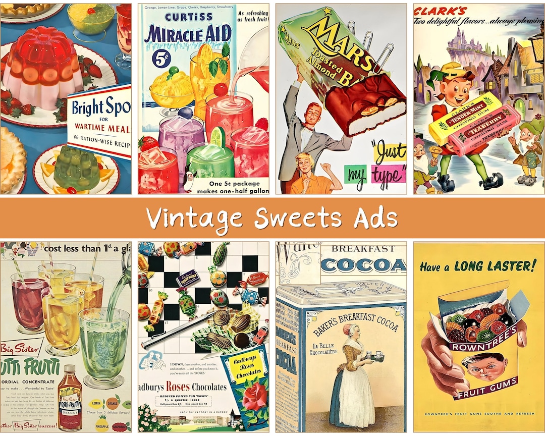 Vintage Candy Ads Printable, Retro Confectionery Ephemera (digital ...