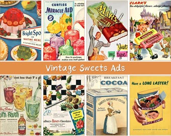 Vintage Candy Ads Printable, Retro Confectionery Ephemera (Digital Download)