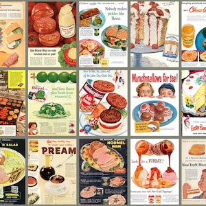 Retro reclame voor voedsel uit de jaren 50 tijdschriftpagina's | Vintage keukenkast eten advertentie poster collage blad afdrukbare ongewenste dagboek | DIGITALE DOWNLOAD